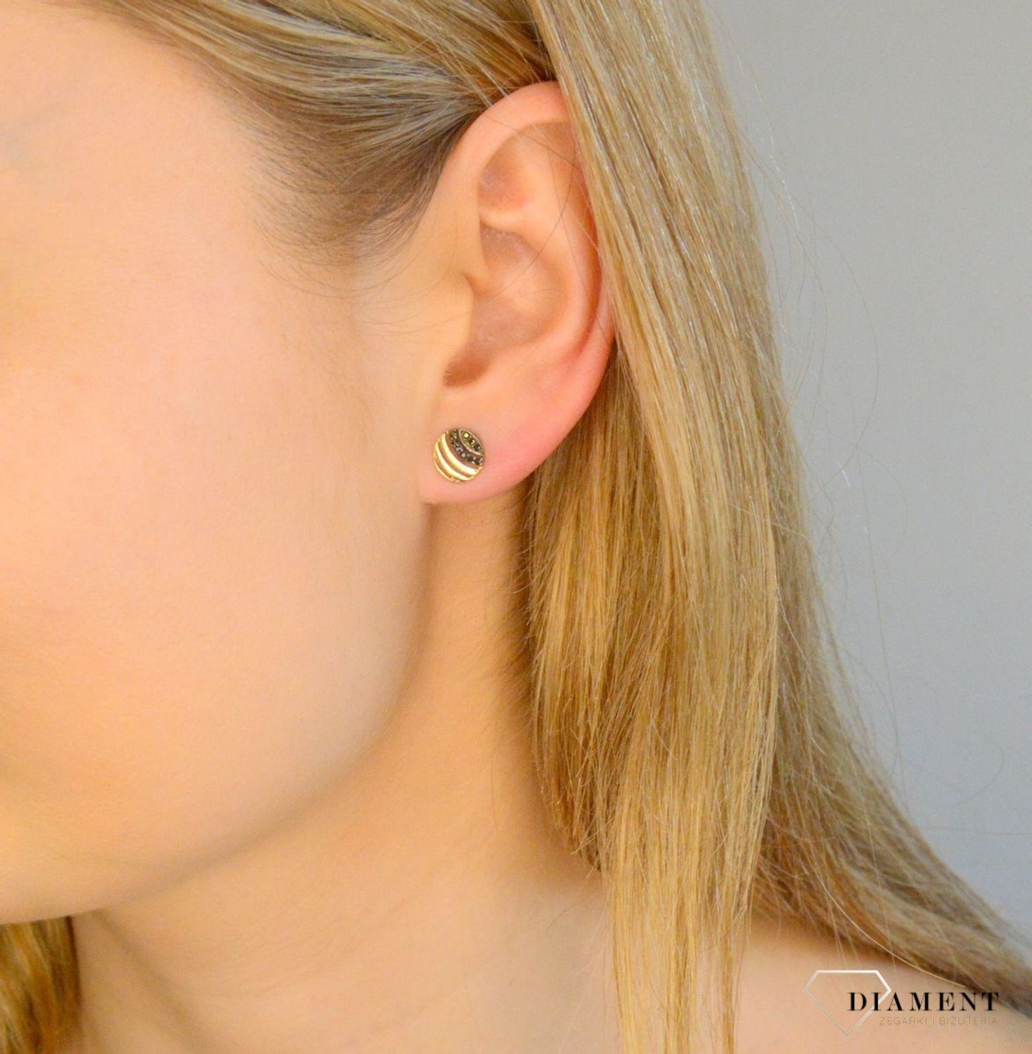 Złote kolczyki damskie 585 okrągłe z czarnymi cyrkoniami KL 8458A.jpg